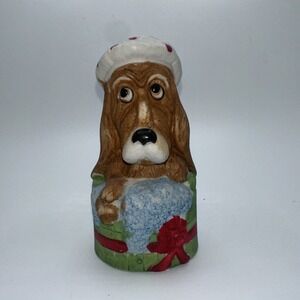 VINTAGE 1980 JASCO CRITTER BELLS BASSET HOUND WEARING HAT - TAIWAN - 4.5 x 2 IN.